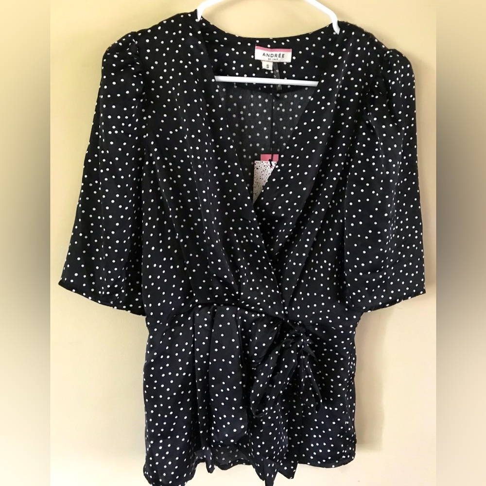 Andree By Unit Black and White Polka Dot Top